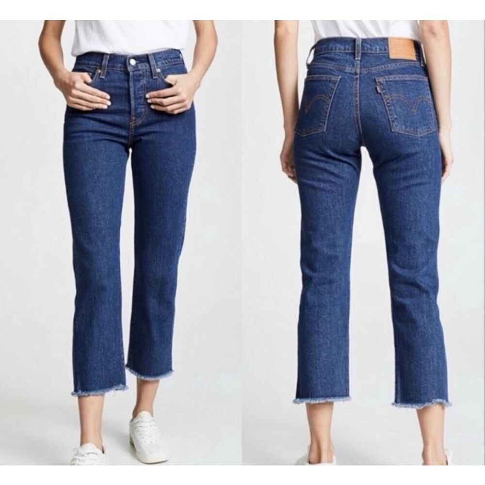 Levi’s wedgie straight high rise button fly raw hem jean size 24